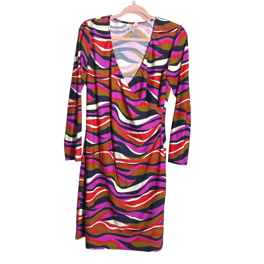 Jude Connally‎ Catalina Cloth sz LG Colorful Waves Faux Wrap Long Sleeve Dress